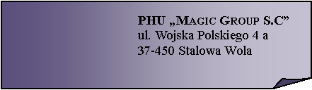 Zagity naronik:  PHU Magic Group S.Cul. Wojska Polskiego 4 a
37-450 Stalowa Wola